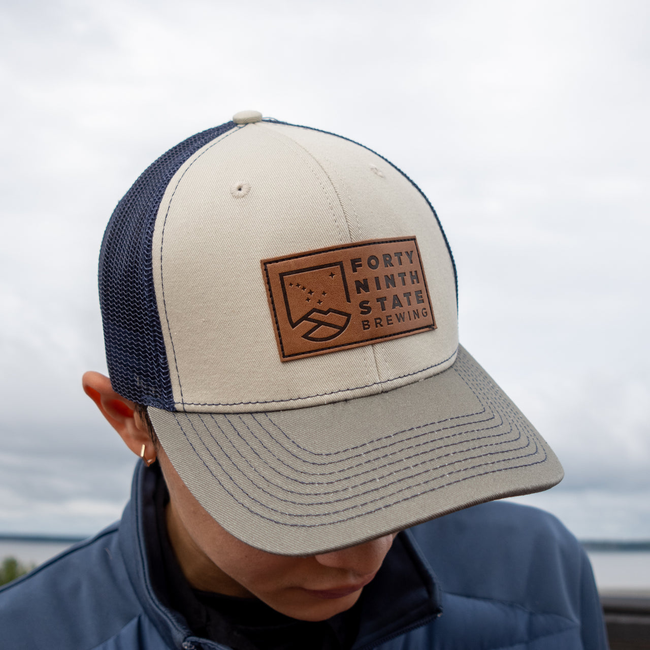 Leather Patch Trucker - Navy